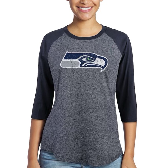 Women's Majestic Navy Seattle Seahawks Three-Quarter Sleeve T-Shirt Size Small - Picture 9 of 9